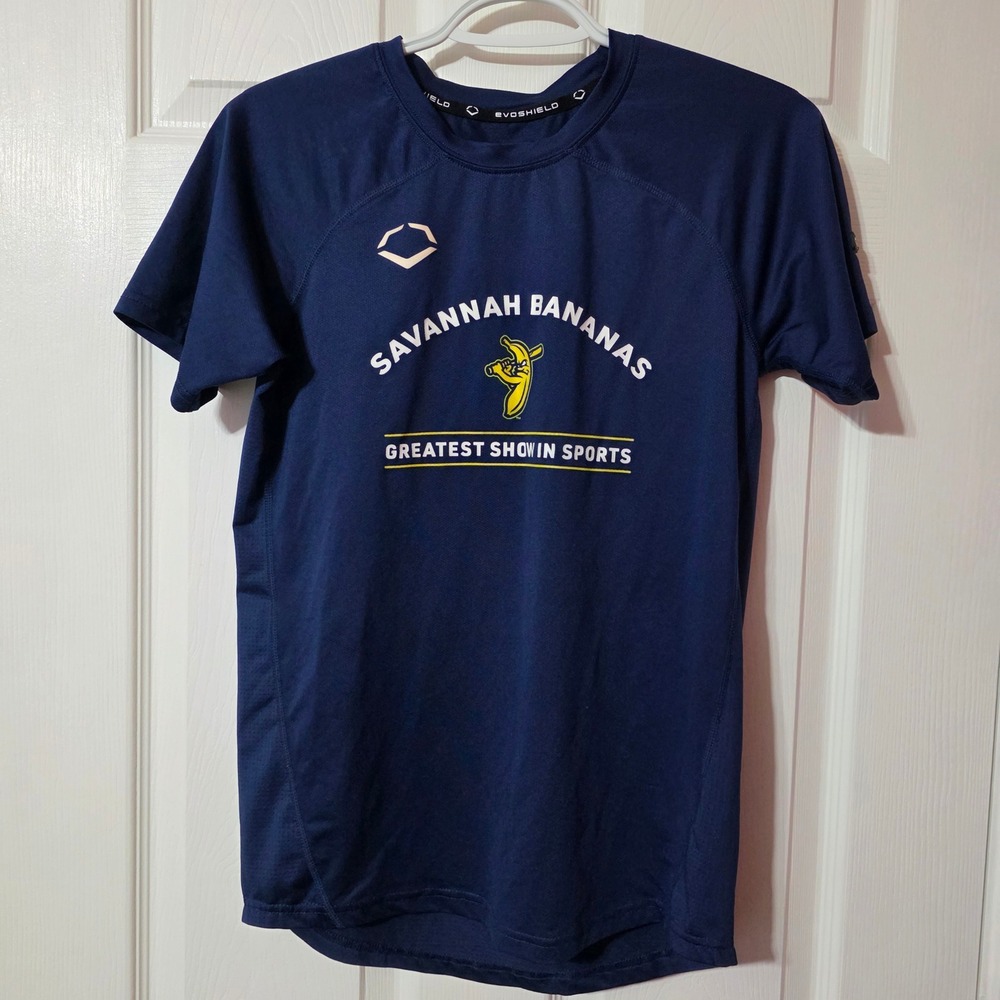 Evoshield Kids YL Savannah Bananas Shirt Navy Blue Performance Baseball Tee